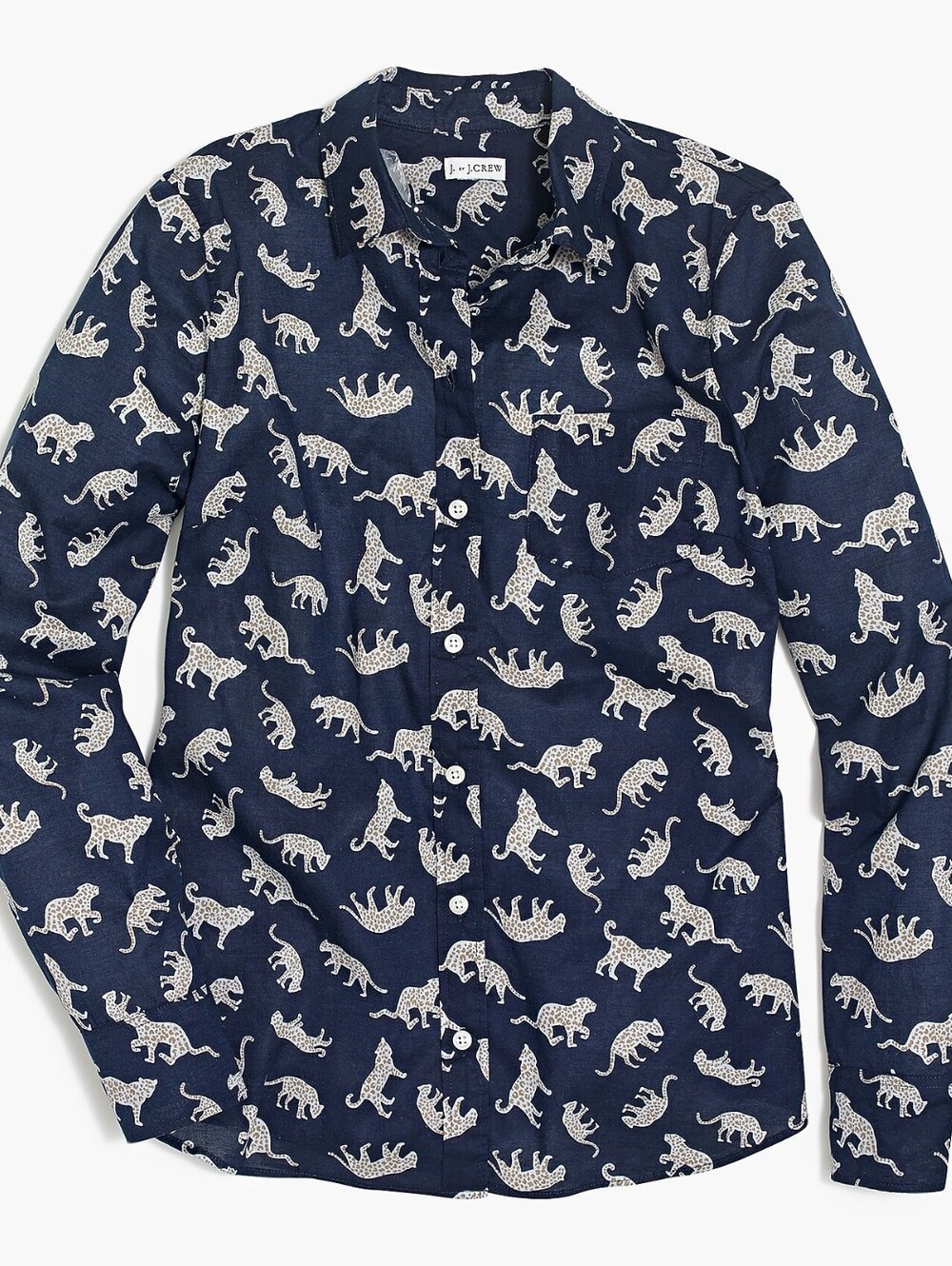 J By J.Crew Navy Blue Leopard Cheetah Print Button-Up Shirt 100% Cotton Small